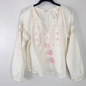 Love Shack Fancy Embroidered Lace Peasant Top NWOT